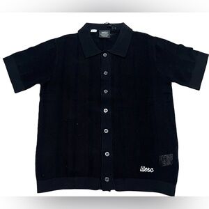 WESC‎ cardigan polo mesh knit shirt unisex black mens size small women’s medium